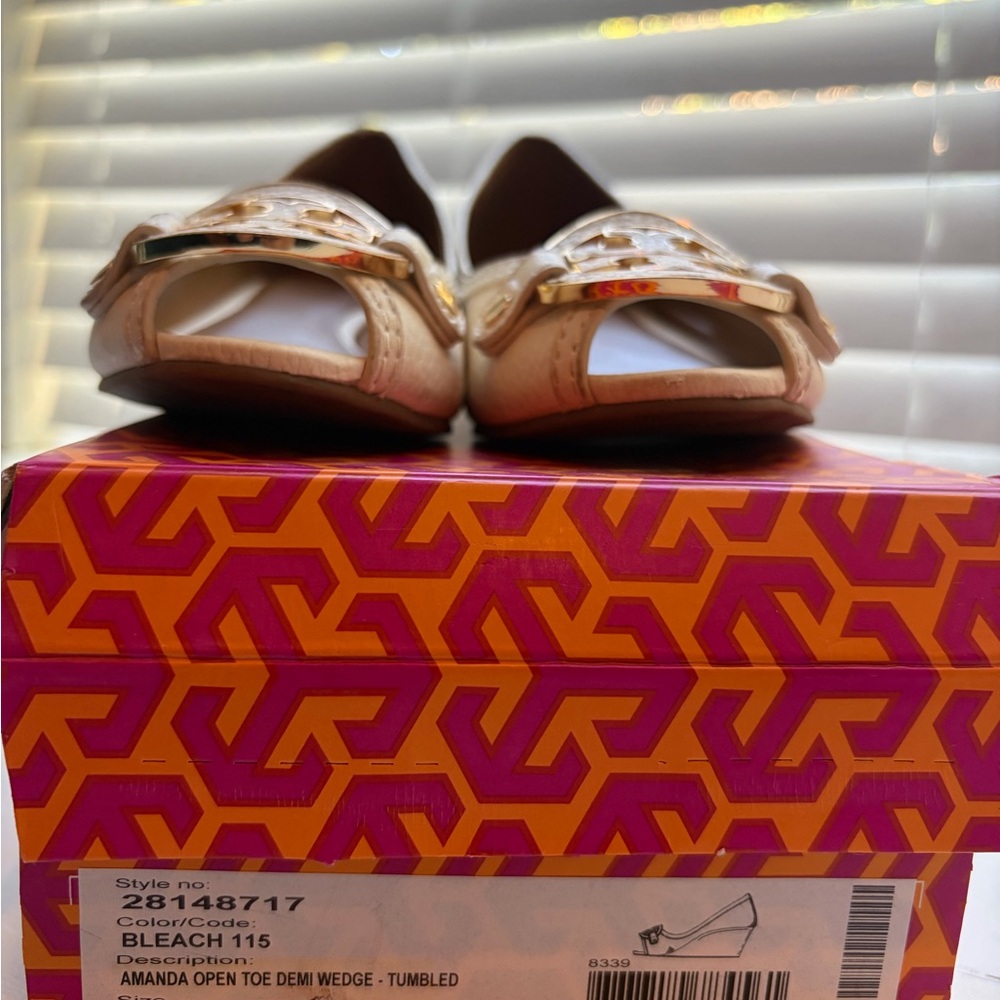 Tory Burch Cream Open Toe Wedges